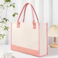 Stylish large capacity canvas tote bag with pink trim and handles for women's shopping - 43*13.5*30.5cm / Pink + Off White