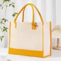 Large capacity canvas tote bag for women featuring stylish yellow trim and handles - 43*13.5*30.5cm / Yellow and Off White