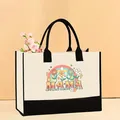 Canvas tote bag with retro MAMA rainbow floral print and black handles - 43*13.5*30.5cm / Mother-10