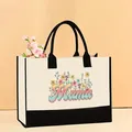 Stylish large capacity canvas tote bag featuring a vintage floral Mama print design - 43*13.5*30.5cm / Mother-11