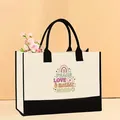 Large capacity white canvas tote bag featuring Peace Love & Motherhood colorful print - 43*13.5*30.5cm / Mother-20