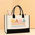 Large capacity canvas tote bag for women featuring colorful MAMA print and floral props - 43*13.5*30.5cm / Mother-18