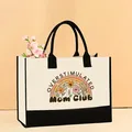 Stylish canvas tote bag featuring an 'Overstimulated Mom Club' rainbow floral print - 43*13.5*30.5cm / Overstimulated Mom Club (Mother-17)