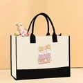Fashionable large canvas tote bag for women featuring In My Girl Mom Era print. - 43*13.5*30.5cm / IN MY GIRL MOM ERA Style (Mother-19)