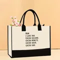 Large stylish canvas tote bag featuring a heartwarming Mother's Day message print - 43*13.5*30.5cm / MOM I LOVE YOU Printed (Mother-51)