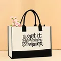 Stylish large canvas tote bag printed with got it from my mama slogan and rose detail. - 43*13.5*30.5cm / got it from my mama Printed (Mother-54)