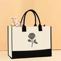 Elegant canvas tote bag with Mother's Day rose text print, black and white finish. - 43*13.5*30.5 / Mom Strong Beautiful (Mother-60)