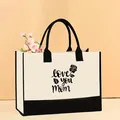 Canvas tote bag with "love you mom" print, black handles and gift design. - 43*13.5*30.5 / Love You Mom (Mother-63)