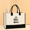 Fashionable large canvas tote bag for women with 'Mom' print in beige and black colors - 43*13.5*30.5 / Queen Crown Text Print (Mother-68)