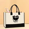 Large capacity canvas tote bag featuring a black 'Mom of the home' heart print design - 43*13.5*30.5 / Heart Mom of the Home Print (Mother-76)