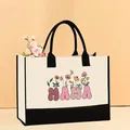 Floral MAMA print canvas tote bag with black handles and a reinforced bottom trim - Floral MAMA (Mother-8) / 43*13.5*30.5 / Off White