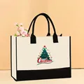 Large capacity white canvas tote bag featuring a Christmas tree print design - 43*13.5*30.5cm / Christmas 28