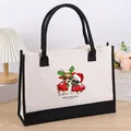 Off-white canvas tote bag featuring festive Christmas dog print and black handles - 43*13.5*30.5cm / Christmas 11