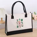 Large capacity canvas tote bag featuring a festive Christmas cartoon print and black handles - 43*13.5*30.5cm / Christmas 7
