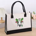 Large capacity canvas tote bag with Christmas dog print and black contrast handles - 43*13.5*30.5 / Christmas 10 (Dog Merry Christmas)