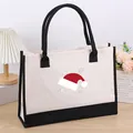 Large capacity canvas tote bag with Christmas Santa hat print and black straps. - 43*13.5*30.5 / Christmas 17 (Merry Christmas Hat)