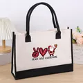 Canvas tote bag with Santa Claus Peace Love Christmas print in cream and black - 43*13.5*30.5 / Christmas 13 (Peace Love Christmas)