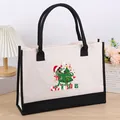 Large capacity canvas tote bag featuring a Christmas dinosaur print and black trim - 43*13.5*30.5 / Christmas 15 (Christmasaurus Dinosaur)
