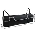 Detail view of the black car trunk organizer with dimensions marked in inches and cm - Black