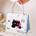 Cute black cat insulated lunch bag, portable bento tote with rope handles, 23x20x16cm - Complaining Cat