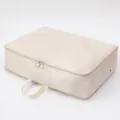 Beige fabric compression travel packing cube with double zippers and top carry handle - L / Off White