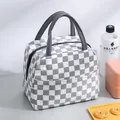 Borsa termica per il pranzo a scacchi bianchi e grigi con texture a bolle in 3D - Grigio