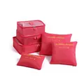 6-piece travel organizer bag set in red oxford fabric for clothes and luggage storage - Watermelon red
