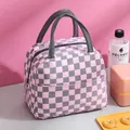 Bolsa de almuerzo aislante con cuadros burbuja rosa y diseño de bento estanco - Rosa