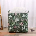 Large collapsible storage hamper with botanical leaf print and drawstring closure - Green (Seaweed)