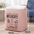 Large pink foldable fabric laundry basket with drawstring lid, dimensions 44x35x50cm. - 75L / Pink (Linen-look)