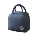 Navy blue insulated lunch bag with cute panda patch and sturdy woven handles for work - Navy Logo