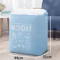 Large capacity foldable blue fabric laundry basket with 44x35x50cm dimensions and washday print - 75L / Blue (Linen-look)