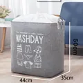 Large grey foldable laundry basket for clothes storage, dimensions 44x35x50cm with drawstring top - 75L / Grey (Linen-look)