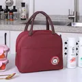 Insulated burgundy lunch bag for students and office workers with handheld straps - Wine Red Bear