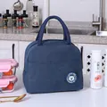Portable dark blue insulated lunch bag with cute bear patch for students and office - Navy Bear