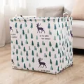 Large fabric storage basket with deer and tree pattern for laundry storage and toys. - 100L (50*40*45) / Off-white (Deer)