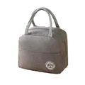 Portable grey insulated lunch bag for students featuring a panda travel patch design - Gray Logo