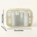 Large capacity cream mesh toiletry storage bag with 22x14x6.5cm dimensions for travel. - Large Cosmetic Bag / Mesh Material / Off White