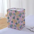 Large foldable fabric laundry basket with tropical monstera leaf print and drawstring - Pink Banana Leaf