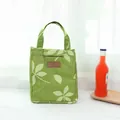 Portable green insulated lunch bag featuring a white leaf print and sturdy carry handles - Green Leaf