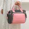 Large capacity pink and grey diaper storage bag with cooler function for moms - Pink