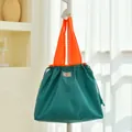 Large capacity green and orange foldable travel bag with waterproof twill fabric - Large Drawstring Bag / Cyan