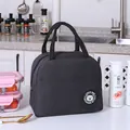 Portable grey insulated lunch bag with dual handles for students and office workers - Black Bear Logo