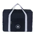 Large capacity foldable travel luggage storage bag in dark blue with airplane logo - Round Logo Bag / Black