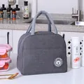 Gray insulated lunch bag with portable handle and front pocket for school or work - Gray Bear Logo