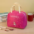 Pink portable insulated lunch bag with Adorable print and cute cat pattern for students - Animal Head-Rose Red