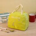 Portable lime green insulated lunch bag featuring white 'BEAUTIFUL' text and character print. - Animal Head-Yellow Green