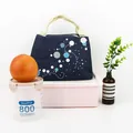 Navy blue insulated lunch bag with white starry dots pattern for school or office use - Sea World-Navy
