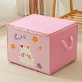 Large pink non-woven storage bag featuring a cute cartoon rabbit and handle for quilts - Pink Rabbit