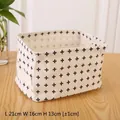 Minimalist foldable linen storage basket with black cross print for organizing desktop items - Black Cross Print / S / Off White